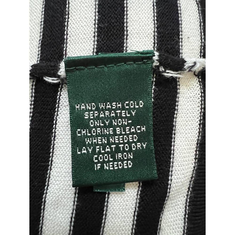 Lauren Ralph Lauren Petite Striped Sweater White Black Gray Zip Shoulder Cotton - Picture 10 of 13